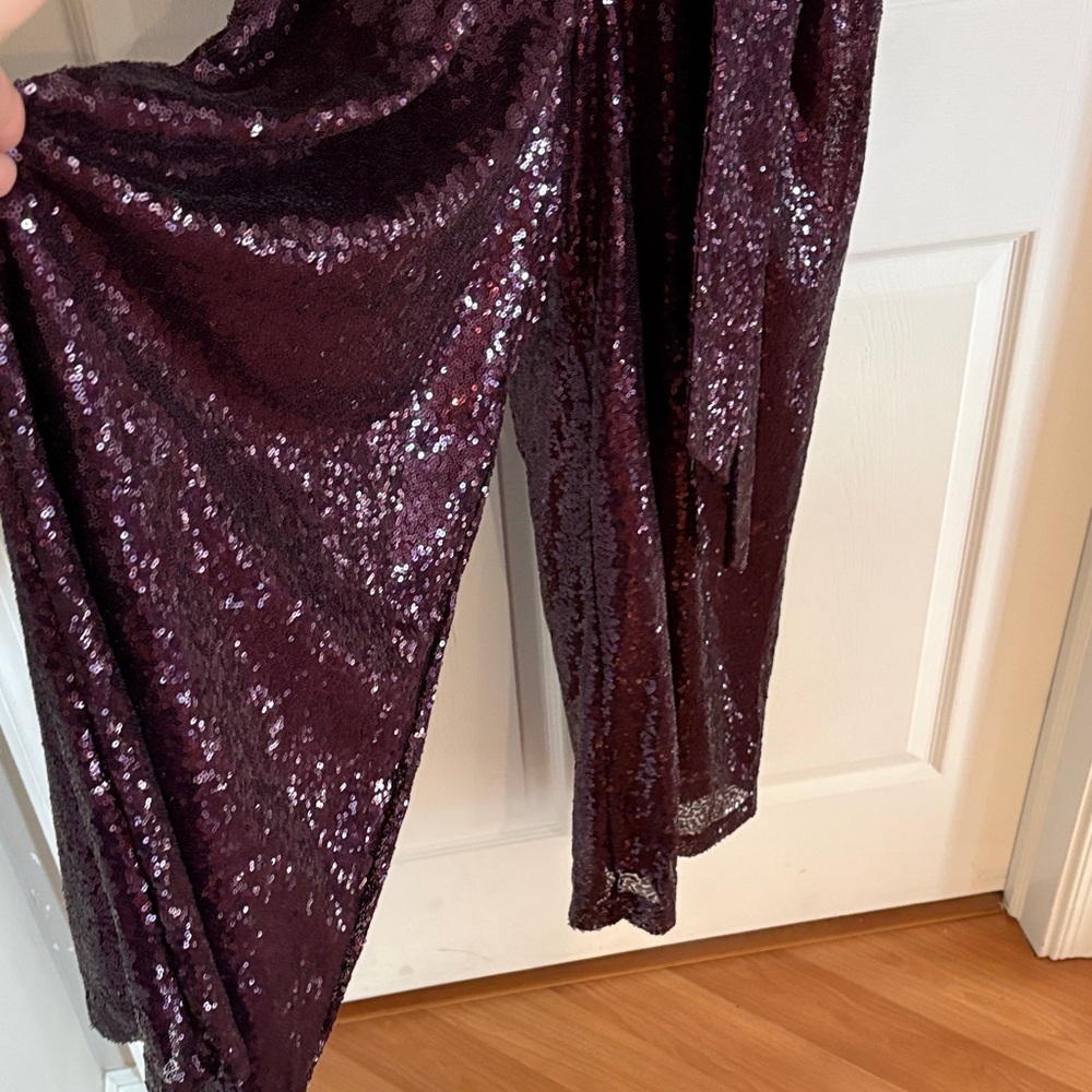 Eloquii Sparkling Long Sleeve Sequined Jumpsuit in Deep Burgundy - Picture 5 of 10